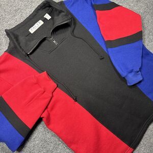 Vintage 80s Pacer‎ Petites Striped 1/4 Zip Multicolor Fleece Petite Large